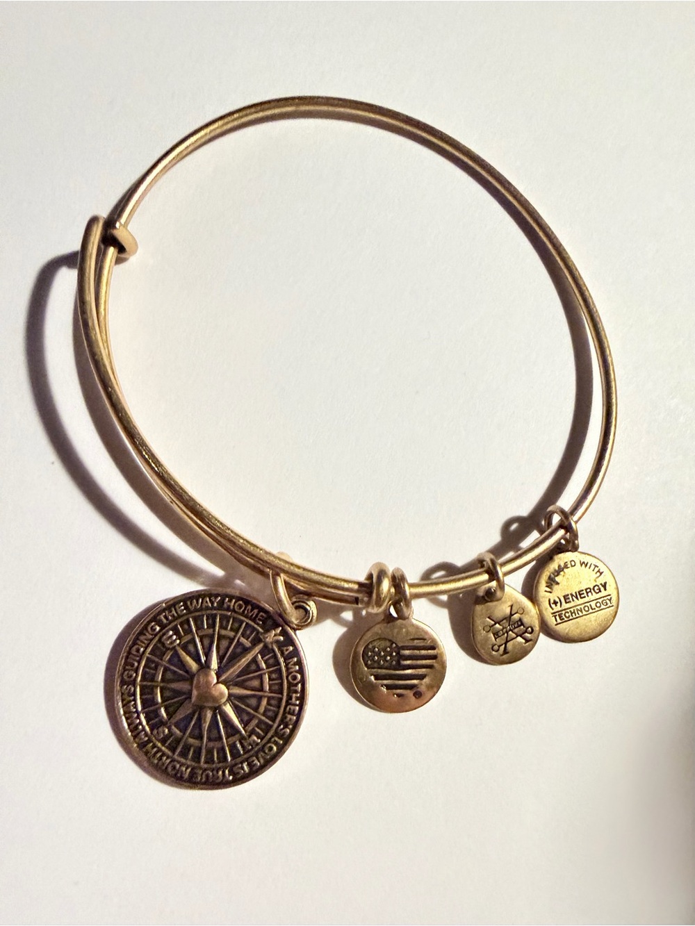 Retired 2016 Alex and Ani Mother’s Love Compass Bangle Rafaelian Gold Tone
